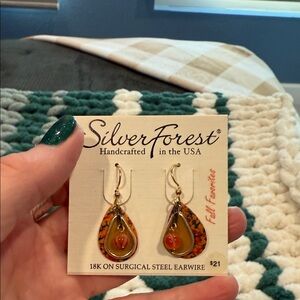 Silver Forest Handcrafted Teardrop Earrings with Red and Gold Accents